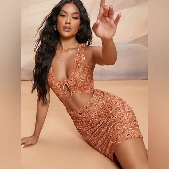 SHEIN Cut Out Ring Detail Ruched Dress Womens Size Medium - Picture 11 of 16